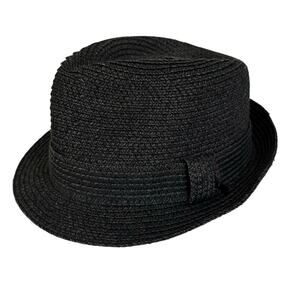 Angela & William Fedora Sun Hat 24” S/M Black Woven Straw Paper Classic Outdoor